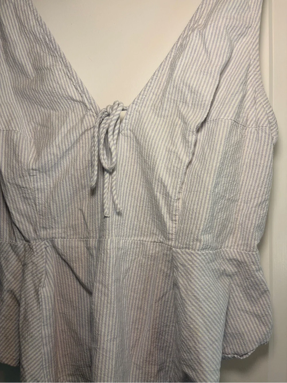 Free People | Striped Smocked Textured Tank in Pale Blue and White
